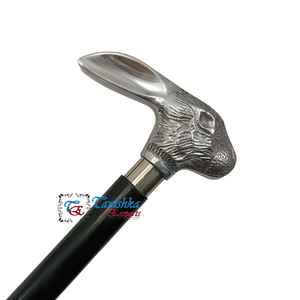 Aluminum Nickel Plated <b>Rabbit</b> Handle Black 3 Fold Adjustable Wooden Walking Stick Hiking Camping <b>Gift</b> Item for Old Men & Women - Product Image 1