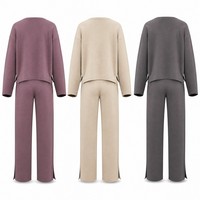Ensemble de survêtement OEM personnalisé pour femme avec pantalon large fendu sur le côté, en molleton de coton pour l'hiver, fabrication sur mesure