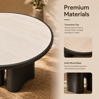 Ensemble de tables basses rondes modernes et écologiques avec base en bois sculpté noir pour salon