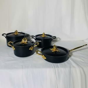 Ensemble de casseroles décoratives pour cuisine moderne, nouvelle collection or, avec casseroles de qualité alimentaire et couvercles à bouton en forme de citrouille - Product Image 2