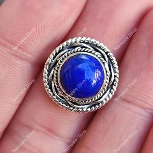 Sparkling Lapis Lazuli Engagement Gift <b>Ring</b> 925 Sterling Silver Jewelry Blue Gemstone Inlay Brides' <b>Statement</b> Jewelry IGI - Product Image 5