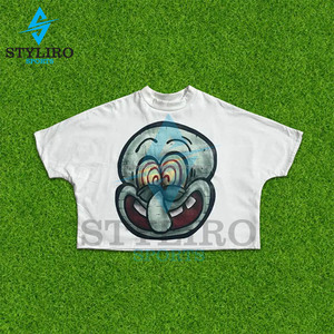 เสื้อยืดผู้ชายทรงบ็อกซี่ฟิตจาก USA เสื้อยืดผ้าฝ้ายโอเวอร์ไซส์ทรงครอปสั้นคอกลมสีทึบพิมพ์ลายหน้าจอ - Product Image 5