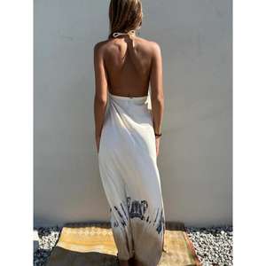 Women's Custom High Split V-neck Eco-Friendly Natural Waist Maxi Dress Hand Dip Dye Bohemian Beach <b>Sundress</b> - Product Image 4