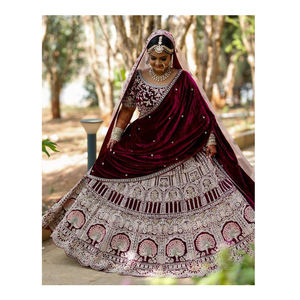 Presenting New <b>Maroon</b> Bridal Wear Velvet Lehenga Choli with Embroidery Work From <b>Top</b> Listed Indian Seller - Product Image 1