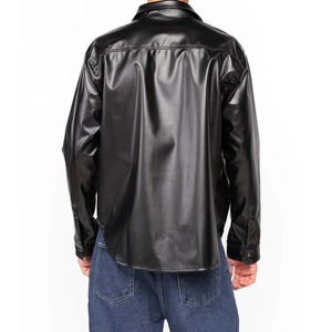 Chemises en cuir à manches longues pour hommes en gros, logo personnalisé, coupe ample, col montant, broderie, chemises formelles décontractées à fermeture éclair pour hommes - Product Image 2