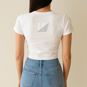 เสื้อครอปแขนสั้นผ้าคอตตอนเนื้อนุ่มพิมพ์โลโก้ได้ตามต้องการเสื้อผ้าลำลองเข้ารูปสำหรับฤดูร้อน - Product Image 2