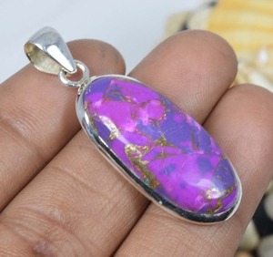 Pendentif tendance en argent sterling 925 avec pierre précieuse naturelle turquoise cuivre violet JCA002 de JESSICA CREATION, rhodié noir, fait à la main - Product Image 2