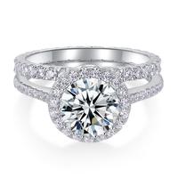 Ensemble de bagues de mariage de luxe en argent sterling avec diamant moissanite de 1,5 ct 2 ct 8 mm de forme ronde personnalisée avec halo VVS1 IGI pour femmes