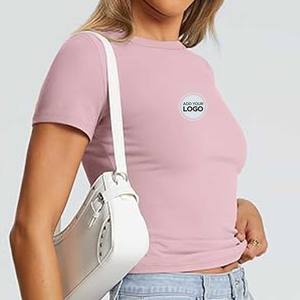 T-shirt à manches courtes ajusté à col rond pour femme, t-shirt basique extensible moulant, t-shirt à manches courtes ajusté à col rond pour femme - Product Image 2