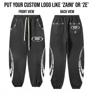 Premium 380 GSM Cotton Polyester Fleece Women <b>Jogger</b> Pants Black Charcoal <b>White</b> Contrast Side Panels Custom Screen Print Logo - Product Image 1