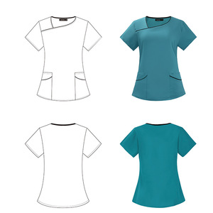 Fabricant de marque privée de tissu non tissé extensible en polyester de haute qualité pour le travail Ensembles de hauts d'infirmière de couleur personnalisée Uniformes hospitaliers - Product Image 5