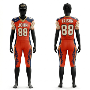 Uniforme de Fútbol Americano Premium para Mujer, 260 GSM, Poliéster y Spandex, Naranja y Azul con Franjas en los Hombros, Logotipo Personalizado por Sublimación - Product Image 4