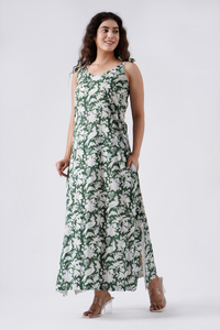 Nueva Venta caliente indio Floral mano bloque impreso puro algodón Rifle vestido de tela verde ropa de mujer vestido de verano ligero - Product Image 6