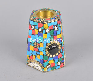 Brûleur Bakhoor en mosaïque marocaine fabriqué à la main avec incrustation de pierres précieuses multicolores - Product Image 2