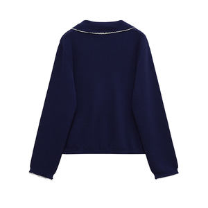 Women's Winter Knitted Cotton V-neck <b>Long</b> Sleeve Custom Logo Front Sweater - Product Image 2