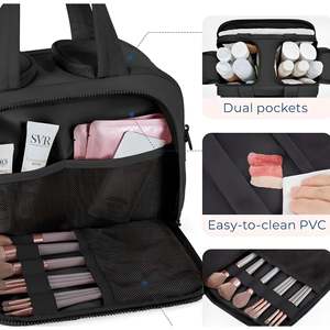 Jade Large Capacity Travel <b>Makeup</b> Bag Zipper Closure Cosmetic <b>Case</b> with Custom Logo PVC and Nylon Material" - Product Image 5