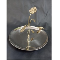 Plat de service en métal de luxe moderne, écologique et haut de gamme, motif feuille antique, pour présentation décorative de desserts sucrés – Nouveauté 2026, Vente Flash