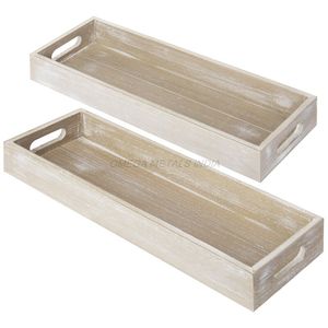 Juego de bandejas de madera de lujo en rico color Acacia con elegante forma rectangular y diseño elegante perfecto para servir a los invitados - Product Image 5