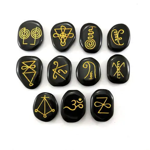 Super September Black Agate Karuna Reiki 11 Piece Sets Engraved Symbols Reiki Set |Natural Agate Karuna Symbol | Buy Jilaniagate