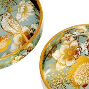 Ensemble de plateaux décoratifs réutilisables en bois ovale de 2 pièces avec design botanique et oiseau pour le service de luxe et le style de la maison - Product Image 2