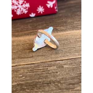 Zuni Handmade Mother of Pearl & Sterling Silver Gemstone <b>Ring</b> Cushion Cut Diamond <b>Gold</b> Plated Bezel Setting Gift for Children - Product Image 5