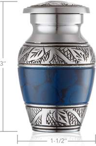 โกศเพลิงศพขนาดเล็กสําหรับเถ้ามนุษย์ ชุดของที่ระลึกขนาดเล็ก 6 ชิ้น สีน้ําเงินและสีเงิน พร้อมกล่องกํามะหยี่ - Product Image 3