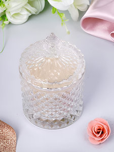 Premium <b>Candles</b> with Lid for Wedding Crystal Clear Embossed Glass Jar <b>Candle</b> in <b>Bulk</b> - Product Image 6