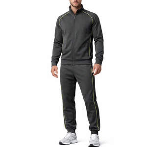 Ensemble de survêtement de jogging pour homme en gros, deux pièces, coupe ajustée, vêtements de sport, entraînement en salle de sport, survêtement gris foncé pour homme - Product Image 1