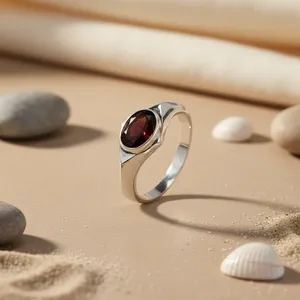 ART PALACE Men's <b>925</b> <b>Silver</b> Oval Garnet Signet <b>Ring</b> with Bezel Setting 14K Gold Plated Rhodium Paved and Zircon Stone - Product Image 1