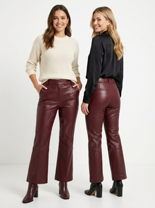 Pantalon droit en cuir avec logo en relief personnalisé, taille haute, jaune, vêtements de bureau, mode décontractée, vente en gros, OEM, fourniture personnalisée de pantalons en cuir - Product Image 3
