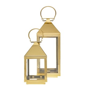 Aluminium <b>Gold</b> Color Hanging <b>Lantern</b> With Glass Chimney Set Of Three Different Sizes <b>Lantern</b> For Home Decor - Product Image 4