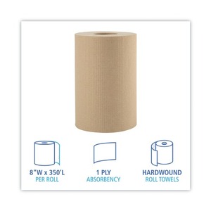Boardwalk B6252 Disposable 8 In. X 350 Ft. 1-Ply Hardwound <b>Kitchen</b> Use Roll <b>Paper</b> Towels Natural (12/Carton) - Product Image 3