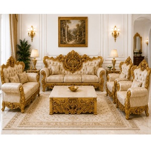 Custom-made Traditional Castle-Style Luxury Teak Wood <b>Living</b> <b>Room</b> <b>Sofa</b> Set with Tufted Back Gold Carved Frame & Durable Design - Product Image 1