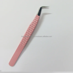 Pinzas para pestañas con agarre de diamante Rosa bebé de acero inoxidable probadas a mano, pinzas para pestañas con volumen de ángulo de 90 grados - Product Image 5