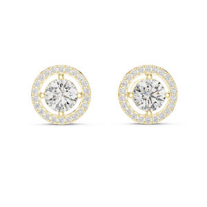 Pendientes de diamantes cultivados en laboratorio de oro amarillo de 14K, elegantes pendientes redondos de 6,5 MM, pendientes elegantes de oro de 14K para mujer, joyería creada en laboratorio - Product Image 1