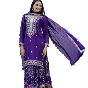 Bordado a mano al aire libre lugar y ropa de día informal tendencia último diseñador Chinon seda piedra trabajo Sharara traje - Product Image 1