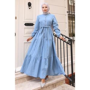 Robe en jean boutonnée de style décontracté bleu clair 19263 - Product Image 1