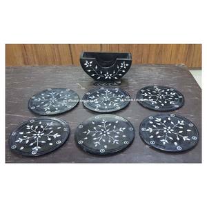 ชุดที่รองแก้วลายหินธรรมชาติสีดำหรูหราพร้อมแกะสลักลายดอกไม้สำหรับเป็นของขวัญทางธุรกิจ - Product Image 1