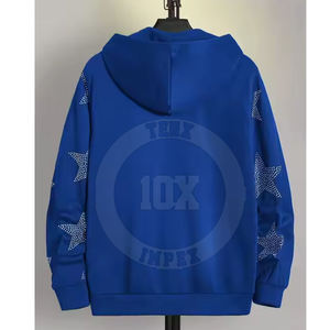 La mejor llegada Sólido Color Liso Hombres Rhinestone Sudadera con capucha Precio al por mayor Bajo MOQ Hombres Algodón Mezclado Sudaderas con capucha - Product Image 2