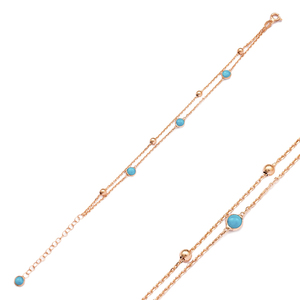 New Trend Turquoise Stone <b>Ball</b> Design Triple Chain <b>Bracelet</b> Turkish Handmade Wholesale 925 Sterling Silver Jewelry - Product Image 1