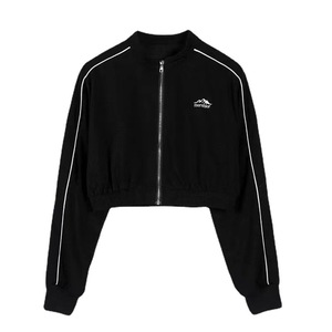 Sudadera con capucha Grunge con cremallera para mujer, ropa de calle, moda coreana, sudaderas ajustadas informales, sudadera recortada de manga larga negra a rayas, novedad de 2024 - Product Image 1