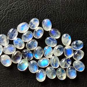 Natural Blue Fire Moonstone Oval 10x14mm Cabochon para joyería Venta al por mayor Flat Back Rainbow Moonstone Cabs Precio por quilate - Product Image 1