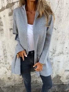 2025 Otoño/Invierno nuevo estilo mujer de manga larga con capucha suelta moda Casual de longitud media cárdigan <span class=keywords><strong>abrigo</strong></span> - Product Image 3
