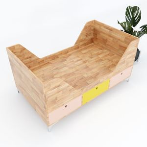 SFGN020 Lit pour tout-petit de style scandinave, taille double, avec rangement, en bois de caoutchouc de haute qualité, fabriqué en bois naturel - Product Image 1