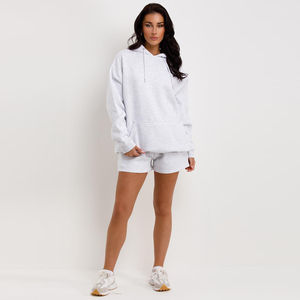 Conjunto de Dos Piezas de Sudadera Holgada y Pantalones Cortos Deportivos de Punto Casual para Mujer, 100% Algodón, con Bolsillos - Product Image 6