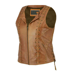 Gilet en cuir véritable classique pour femmes de haute qualité, style club, doublure en coton, tricoté, sur mesure, décontracté, vente en gros, fermeture éclair basse - Product Image 4