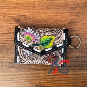 2024ใหม่กระเป๋าใส่เหรียญแบบถือน่ารักพร้อมพวงกุญแจหนังวัวแท้ลายดอกไม้เคสใส่เงิน - Product Image 1