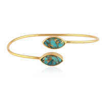 Bracelet réglable en cuivre bleu naturel turquoise plaqué or 18 carats bijoux en laiton faits à la main pour femmes bracelet jonc à double pierre