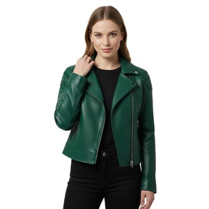 Veste de motard en cuir vert coupe-vent pour femmes, style moto personnalisé, vente en gros en vrac, usine, cuir véritable, manteau pour femmes - Product Image 1