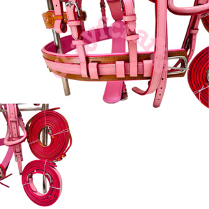 Ensemble de harnais de conduite de cheval réglable en cuir rose et naturel à deux tons pour tirer le rembourrage en peau de vache Buggy Horsecart - Product Image 3